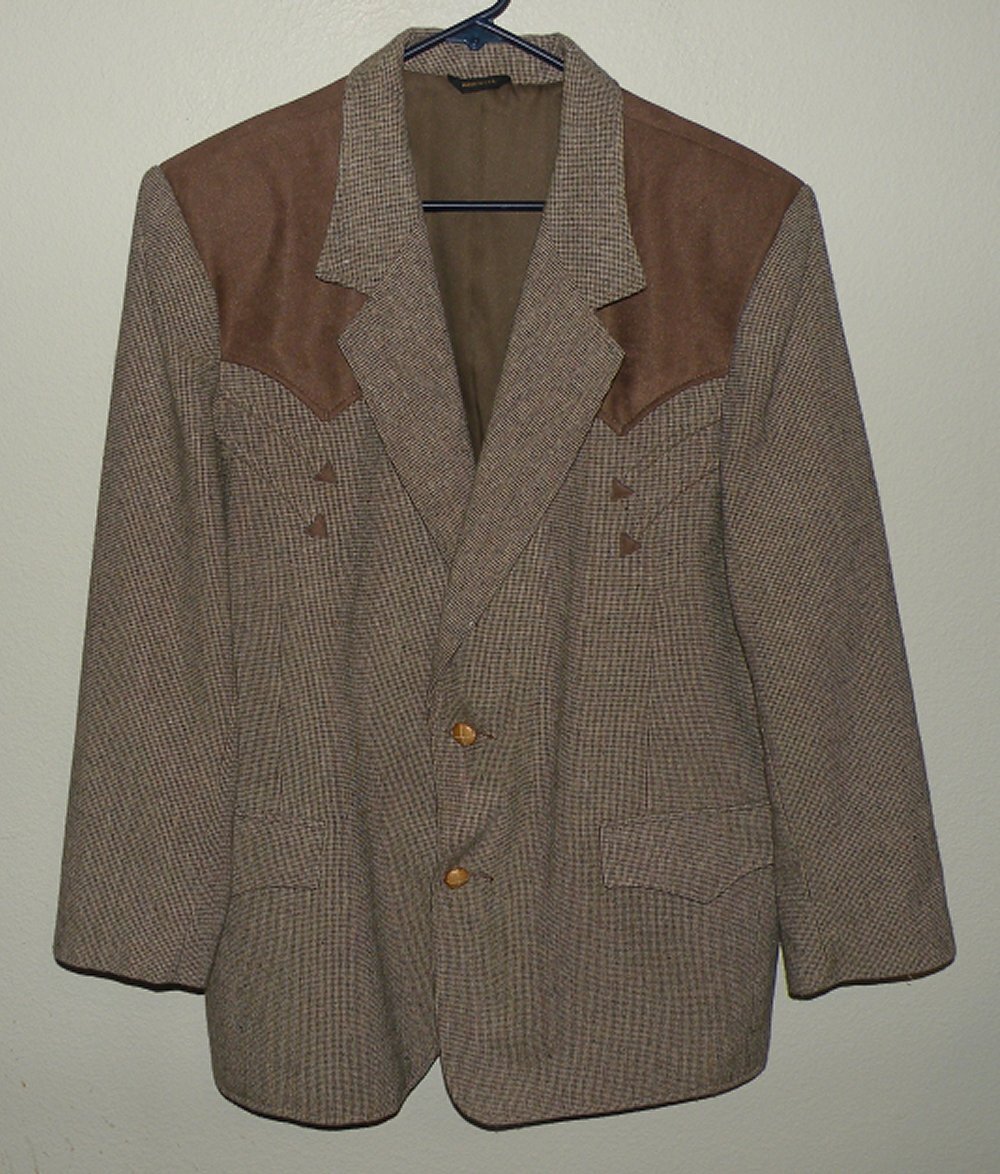 Pioneer Wear Men’s 46 Western Jacket Blazer Wool Blend Tan Brown Felt Yoke USA